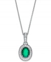 Make a sparkling impact with this pretty pendant. Set in sterling silver, an oval-cut green agate (1-1/10 ct. t.w.) glows against a halo of round-cut diamonds (1/4 ct. t.w.). Approximate length: 18 inches. Approximate drop: 1/2 inch.