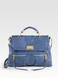 A roomy carryall for your day-to-day essentials, crafted from ostrich-embossed leather. Top handle, 2½ dropAdjustable, detachable shoulder strap, 21-23 dropTurnlock closure on front flapTwo outside zip pocketsTwo outside open pocketsOne inside zip pocketThree inside open pocketsNylon printed lining12W X 11H X 4DImported A roomy carryall for your day-to-day essentials, crafted from ostrich-embossed leather. Top handle, 2½ dropAdjustable, detachable shoulder strap, 21-23 dropTurnlock closure on front flapTwo outside zip pocketsTwo outside open pocketsOne inside zip pocketThree inside open pocketsNylon printed lining12W X 11H X 4DImported