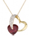 10k Yellow Gold Diamond and Garnet Heart-Shaped Pendant, 18