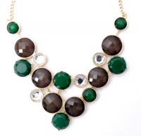 INC Internationa Concepts Gold-Tone Amber Glitter, Emerald Green and Clear Bib Statement Necklace