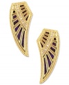 Take flight. RACHEL Rachel Roy takes you under its wing with this set of post earrings. Crafted from gold-tone mixed metal and featuring glass accents and dyed abalone shells, this pair provides the perfect style lift. Approximate drop: 1-3/4 inches. Approximate diameter: 3/4 inch.