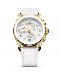 Victorinox's crisp white-faced chronograph makes a modern statement. Whether casual in cargos or buttoned-up in something double breasted, this Swiss-styled watch adds personality. Victorinox's crisp white-faced chronograph makes a modern statement. Whether casual in cargos or buttoned-up in something double breasted, this Swiss-styled watch adds personality.