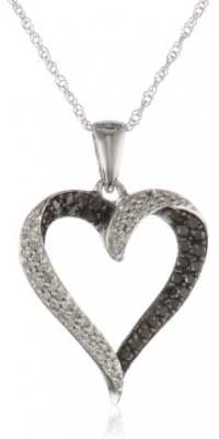 10k White Gold Black and White Diamond Heart Pendant Necklace (1/3 cttw, I-J Color, I2-I3 Clarity), 18 10k White Gold Black and White Diamond Heart Pendant Necklace (1/3 cttw, I-J Color, I2-I3 Clarity), 18