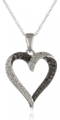 10k White Gold Black and White Diamond Heart Pendant Necklace (1/3 cttw, I-J Color, I2-I3 Clarity), 18