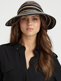 This braided style features a wide brim and a striped design. RaffiaTie backBrim, about 4Imported This braided style features a wide brim and a striped design. RaffiaTie backBrim, about 4Imported