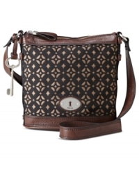 Add some signature style to your laid-back look with this vintage-inspired crossbody from Fossil. Polished hardware and rich leather trim add dimension to the jacquard design, for a look that's effortlessly on-trend. Add some signature style to your laid-back look with this vintage-inspired crossbody from Fossil. Polished hardware and rich leather trim add dimension to the jacquard design, for a look that's effortlessly on-trend.