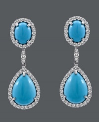 Sweet summertime sparkle. Carlo Viani's vivacious drop earrings feature oval and pear-cut turquoise (10-3/4 mm) surrounded by round-cut white sapphires (1-5/8 ct. t.w.). Crafted in 14k white gold. Approximate drop: 1-1/4 inches. Sweet summertime sparkle. Carlo Viani's vivacious drop earrings feature oval and pear-cut turquoise (10-3/4 mm) surrounded by round-cut white sapphires (1-5/8 ct. t.w.). Crafted in 14k white gold. Approximate drop: 1-1/4 inches.