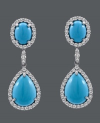 Sweet summertime sparkle. Carlo Viani's vivacious drop earrings feature oval and pear-cut turquoise (10-3/4 mm) surrounded by round-cut white sapphires (1-5/8 ct. t.w.). Crafted in 14k white gold. Approximate drop: 1-1/4 inches.