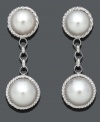An elegant style pick-me-up. These sophisticated drops feature two cultured freshwater pearls (8-9 mm and 9-10 mm) edged by an intricate rope design in sterling silver. Approximate drop: 1-1/4 inches.