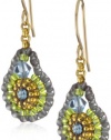 Miguel Ases Blue Green Bead 14k Gold Filled Mini Tear Drop Earrings