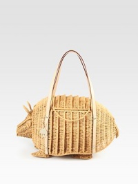 A spring-ready design of woven wicker forms this playful armadillo shape. Double leather top handles, 8 dropFlap to closureOne inside zip pocketOne inside open pocketCotton lining12½W X 6¾H X 5½DImported A spring-ready design of woven wicker forms this playful armadillo shape. Double leather top handles, 8 dropFlap to closureOne inside zip pocketOne inside open pocketCotton lining12½W X 6¾H X 5½DImported
