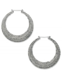 Hoops that dazzle. These earrings from Style&co. flaunt a classic silhouette amped up with hematite acrylic stone accents. Crafted in silver tone mixed metal. Approximate drop: 2-3/4 inches. Hoops that dazzle. These earrings from Style&co. flaunt a classic silhouette amped up with hematite acrylic stone accents. Crafted in silver tone mixed metal. Approximate drop: 2-3/4 inches.