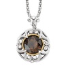 925 Silver & Smoky Quartz Round Open Swirl Pendant with 18k Gold Accents
