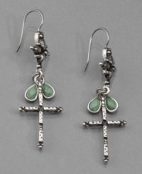 These hip & beautiful cross earrings by Lucky Brand feature vintage silvertone etched mixed metal with turquoise-dyed howlite accents. Approximate drop: 2 inches. These hip & beautiful cross earrings by Lucky Brand feature vintage silvertone etched mixed metal with turquoise-dyed howlite accents. Approximate drop: 2 inches.