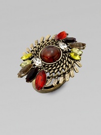 An eclectic design with colorful stones and a chain link motif. Glass stonesBrassWidth, about 2Imported An eclectic design with colorful stones and a chain link motif. Glass stonesBrassWidth, about 2Imported