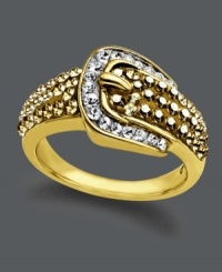 Spice up your look in a cinch! This chic cocktail ring by Kaleidoscope features a trendy buckle design accentuated by yellow crystals and sparkling Swarovski elements. Crafted in 18k gold over sterling silver. Sizes 7, 8 and 9. Spice up your look in a cinch! This chic cocktail ring by Kaleidoscope features a trendy buckle design accentuated by yellow crystals and sparkling Swarovski elements. Crafted in 18k gold over sterling silver. Sizes 7, 8 and 9.