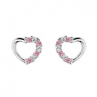 .925 Sterling Silver Rhodium Plated Heart Deep Pink Red CZ Stud Earrings with Screw-back for Children & Women .925 Sterling Silver Rhodium Plated Heart Deep Pink Red CZ Stud Earrings with Screw-back for Children & Women