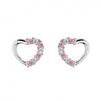 .925 Sterling Silver Rhodium Plated Heart Deep Pink Red CZ Stud Earrings with Screw-back for Children & Women