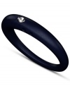 Stackable style with a hint of sparkle! DUEPUNTI's unique ring is crafted from navy blue-colored silicone with a round-cut diamond accent. Set in silver. Ring Size Small (4-6), Medium (6-1/2-8) and Large (8-1/2-10)