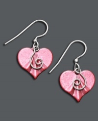 Won't you be my Valentine? Jody Coyote's charming drop earrings feature a pink patina brass heart set in sterling silver. Approximate drop: 1-1/8 inches.