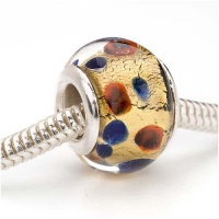 Murano Style Glass Real Gold Foil Lampwork Bead Fits Pandora Dots 14mm (1) Murano Style Glass Real Gold Foil Lampwork Bead Fits Pandora Dots 14mm (1)