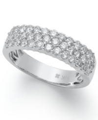 Three spectacular rows of sparkle. This stunning wedding band features round-cut diamonds (1 ct. t.w.) set in 14k white gold. Three spectacular rows of sparkle. This stunning wedding band features round-cut diamonds (1 ct. t.w.) set in 14k white gold.