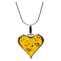 Sterling Silver Honey Amber Heart Pendant Necklace, 18 Sterling Silver Honey Amber Heart Pendant Necklace, 18