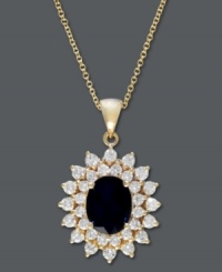 Regal polish. Effy Collection's royalty-inspired style shines with two sparkling rows of round-cut diamonds (1 ct. t.w.) and a stunning oval-cut sapphire center (1-9/10 ct. t.w.). Set in 14k gold. Approximate length: 18 inches. Approximate drop length: 1 inch. Approximate drop width: 2/3 inch. Regal polish. Effy Collection's royalty-inspired style shines with two sparkling rows of round-cut diamonds (1 ct. t.w.) and a stunning oval-cut sapphire center (1-9/10 ct. t.w.). Set in 14k gold. Approximate length: 18 inches. Approximate drop length: 1 inch. Approximate drop width: 2/3 inch.