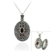 Sterling Silver Filigree Marcasite Garnet Cross Necklace, 18