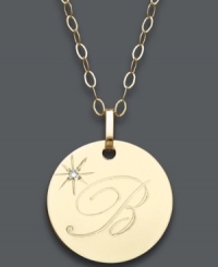 Embrace the latest trend with a stylish initial pendant. Crafted in 14k gold, this circular style features the letter B with a diamond-accented star at the corner. Approximate length: 16 inches + 2-inch extender. Approximate drop: 3/4 inch. Embrace the latest trend with a stylish initial pendant. Crafted in 14k gold, this circular style features the letter B with a diamond-accented star at the corner. Approximate length: 16 inches + 2-inch extender. Approximate drop: 3/4 inch.