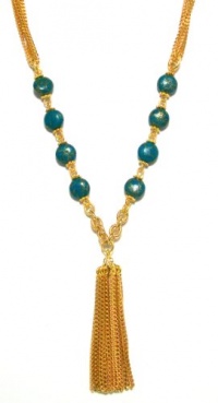 Rachel Reinhardt Kate 14k Gold Plated Multi-Chain Necklace with Gold Veined Turquoise Beads and Gold Tassel Rachel Reinhardt Kate 14k Gold Plated Multi-Chain Necklace with Gold Veined Turquoise Beads and Gold Tassel