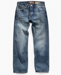 Sometimes it's good to have the blues. Add some style to his denim collection with these whiskered, straight-leg jeans from LRG. Sometimes it's good to have the blues. Add some style to his denim collection with these whiskered, straight-leg jeans from LRG.