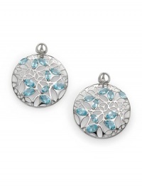 THE LOOKBlue quartz accentMedallion with cutoutsRhodium-plated sterling silver settingPost backTHE MEASUREMENTDiameter, about 1.5ORIGINImported THE LOOKBlue quartz accentMedallion with cutoutsRhodium-plated sterling silver settingPost backTHE MEASUREMENTDiameter, about 1.5ORIGINImported