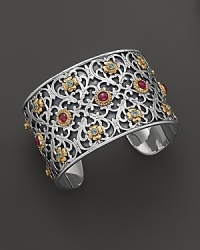 Inspired by ancient art, this sterling silver cuff features delicate 18K gold touches and polished stones of pink tourmaline and blue topaz. By Konstantino. Inspired by ancient art, this sterling silver cuff features delicate 18K gold touches and polished stones of pink tourmaline and blue topaz. By Konstantino.