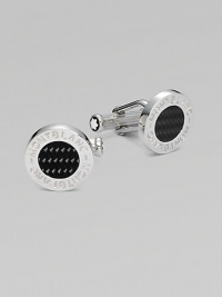 Polished sterling silver cuff links with round carbon center and logo detail.BrassAbout ½ diam.Imported Polished sterling silver cuff links with round carbon center and logo detail.BrassAbout ½ diam.Imported