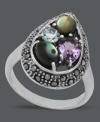 A true reflection of beauty. Amethyst (1/2 ct. t.w.), blue topaz (1/4 ct. t.w.), marcasite and abalone all combine together in a unique pear shape. Genevieve & Grace ring crafted in sterling silver. Size 7 or 8.