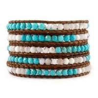 Chan Luu White Opal Mix Wrap Bracelet on Natural Brown Leather Chan Luu White Opal Mix Wrap Bracelet on Natural Brown Leather