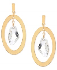 Center of attraction. Robert Lee Morris' drop earrings, crafted from gold-tone mixed metal, feature an orbital geometric glass stone for a look that's sure to dazzle. Approximate drop: 2 inches. Center of attraction. Robert Lee Morris' drop earrings, crafted from gold-tone mixed metal, feature an orbital geometric glass stone for a look that's sure to dazzle. Approximate drop: 2 inches.