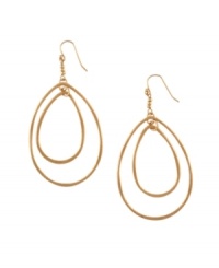 Simple design that takes your ensemble a long way. Jessica Simpson's double hoop earrings are the perfect last-minute touch. Crafted in worn gold tone mixed metal. Approximate drop: 2-1/2 inches. Simple design that takes your ensemble a long way. Jessica Simpson's double hoop earrings are the perfect last-minute touch. Crafted in worn gold tone mixed metal. Approximate drop: 2-1/2 inches.