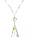 Sterling Silver Swarovski Elements Crystal Aurora Borealis Teardrop Pendant Necklace with Bicone Necklace, 18
