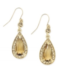Charter Club adds lovely color to your look with this chic earring style. Teardrop-shaped topaz glass combines with small, round-cut glass accents. Crafted in gold tone mixed metal. Approximate drop: 1-1/4 inches. Charter Club adds lovely color to your look with this chic earring style. Teardrop-shaped topaz glass combines with small, round-cut glass accents. Crafted in gold tone mixed metal. Approximate drop: 1-1/4 inches.