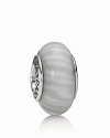 This candy-striped murano glass charm looks sweet enough to eat. Logo-engraved sterling silver trim displays the PANDORA signature.