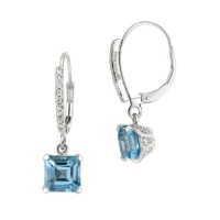 Sterling Silver Square Sky Blue Topaz Drop with Cubic Zirconia Accent Leverback Earrings Sterling Silver Square Sky Blue Topaz Drop with Cubic Zirconia Accent Leverback Earrings