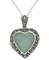 Something you're sure to love. This sterling silver necklace features a jade (6-1/4 ct. t.w.) and marcasite locket that's both stunning and chic. Approximate length: 18 inches. Approximate drop length: 1-1/8 inches. Approximate drop width: 3/4 inch. Jade: 14 x 15 mm.