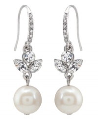 Delicate yet dazzling. Combining imitation pearls with sparkling glass accents, Carolee's dainty double-drop earrings have a dramatic effect. Set in silver tone mixed metal. Approximate drop: 1-1/2 inches. Delicate yet dazzling. Combining imitation pearls with sparkling glass accents, Carolee's dainty double-drop earrings have a dramatic effect. Set in silver tone mixed metal. Approximate drop: 1-1/2 inches.