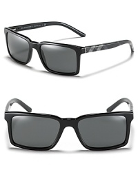 Burberry does the perennial classic wayfarer, crafted with polarized lenses and check-detailed sides. Burberry does the perennial classic wayfarer, crafted with polarized lenses and check-detailed sides.
