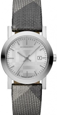 Burberry Watch, Women's Swiss Silver Shimmer Check Fabric Strap 28mm BU1873