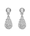 Make a statement worthy of the red carpet. Swarovski's sparkling teardrop earrings are embellished in clear crystal pavé and dangle from an elegant pair of silver tone mixed metal earrings. Approximate drop: 3/4 inch.