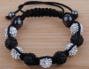 10mm Black & White Crystals Macrame 9pcs Beaded Shamballa Ball Adjustable Bracelet