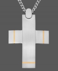 Keep the faith. This symbolic and stylish men's pendant features a cross design set in titanium with 14k gold accents. Approximate length: 24 inches. Approximate drop length: 1-6/10 inches. Approximate drop width: 1-1/4 inches. Keep the faith. This symbolic and stylish men's pendant features a cross design set in titanium with 14k gold accents. Approximate length: 24 inches. Approximate drop length: 1-6/10 inches. Approximate drop width: 1-1/4 inches.